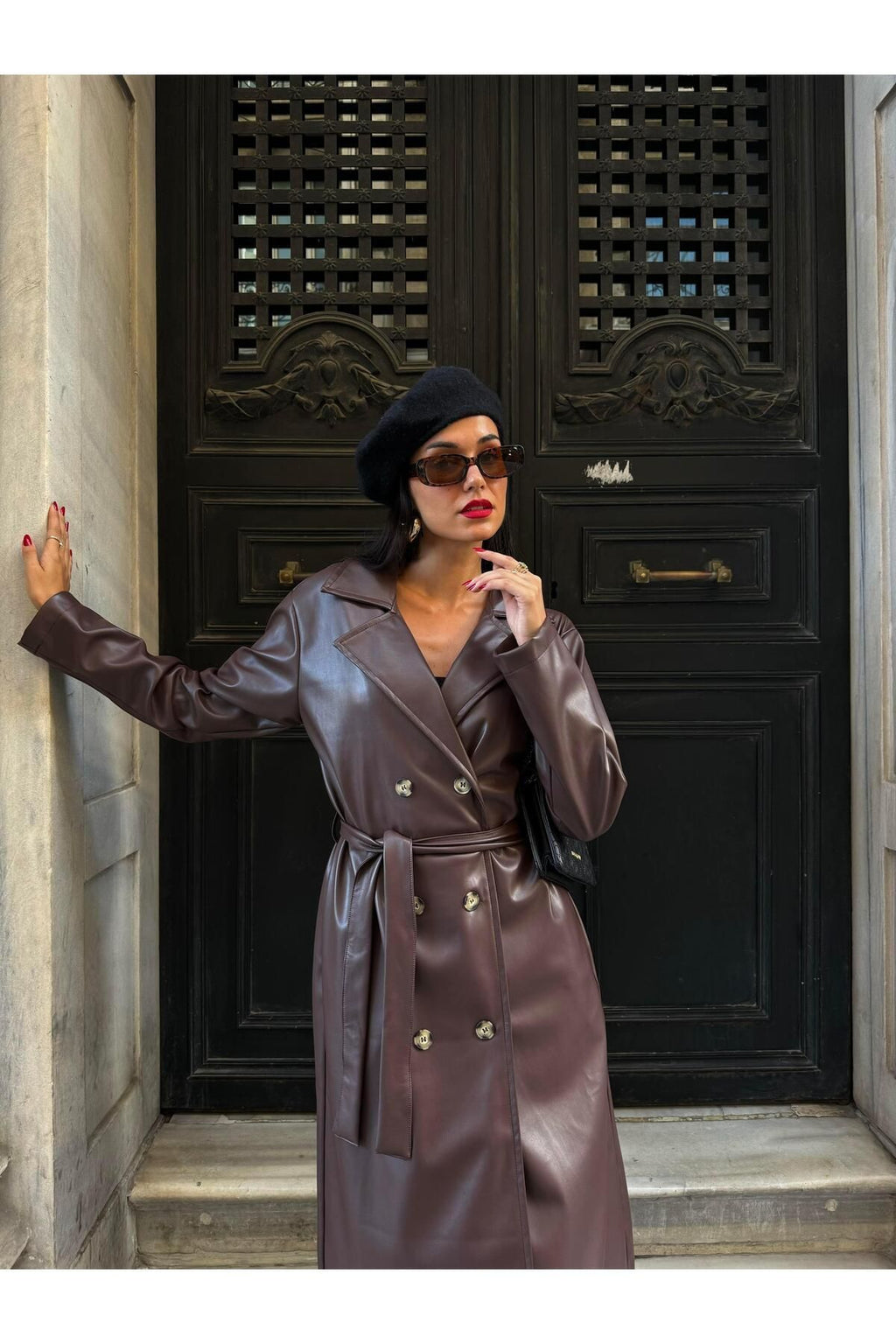 Women's Brown Double-Breasted Trench Coat Trench Coat LunarityGarage