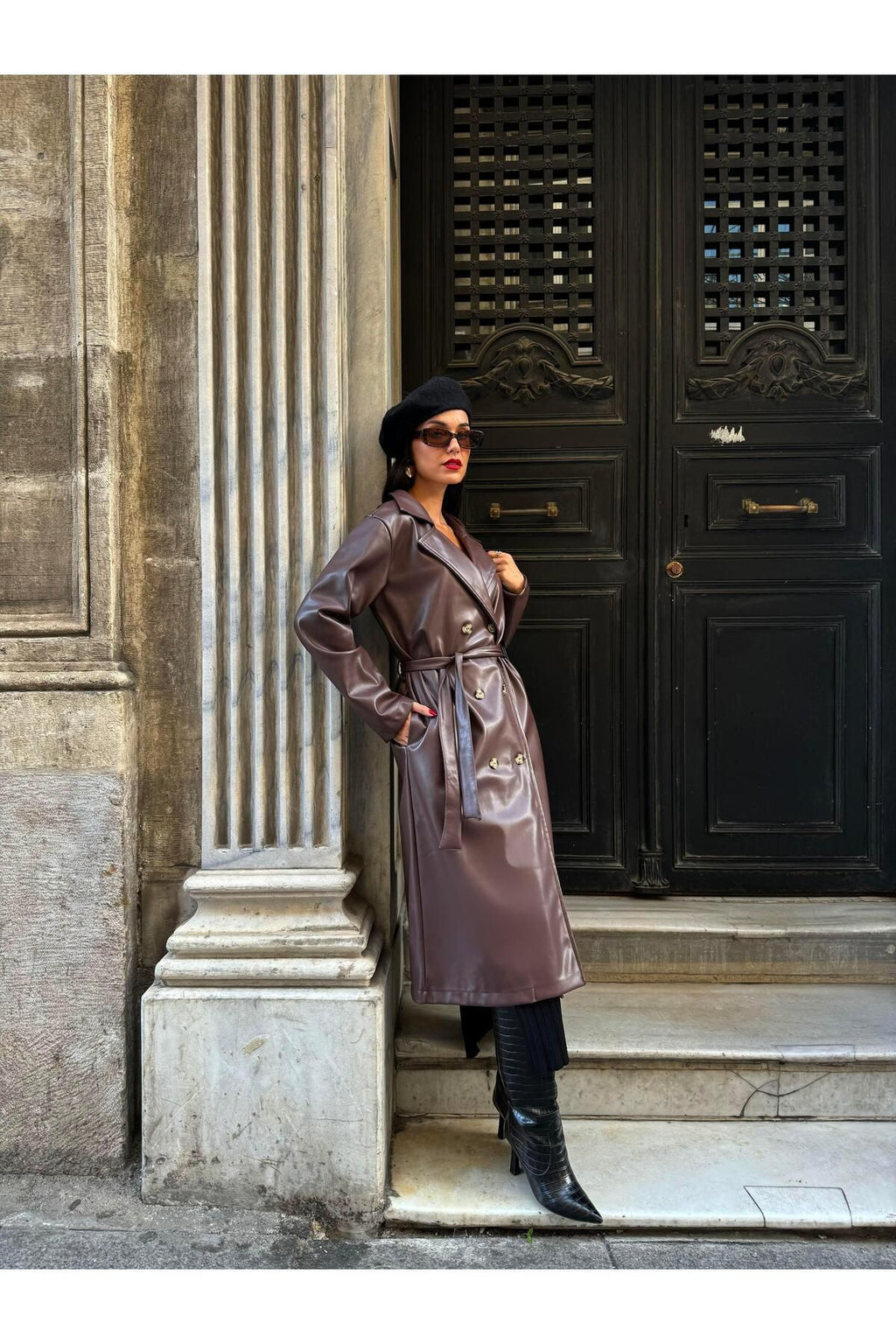 Women's Brown Double-Breasted Trench Coat Trench Coat LunarityGarage