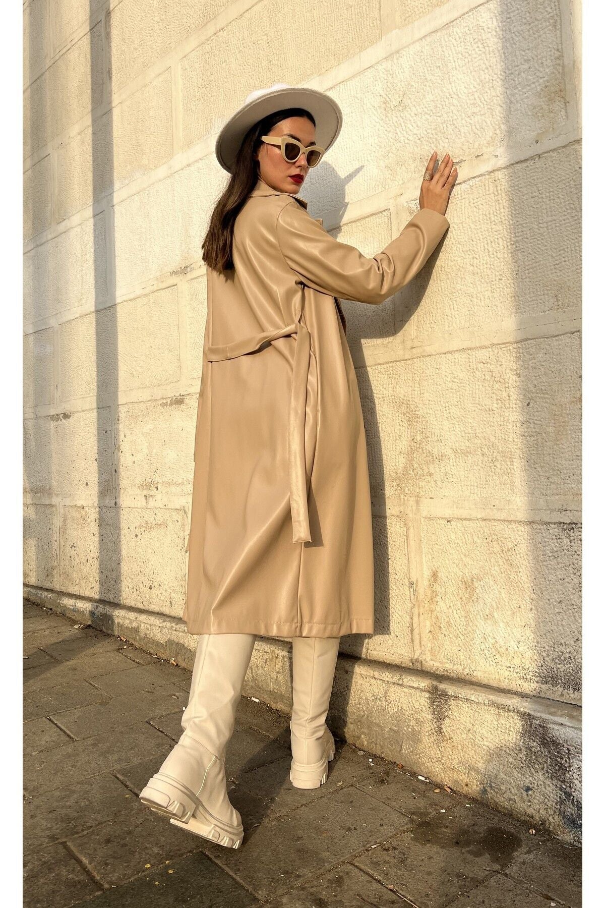 Women's Brown Double-Breasted Trench Coat