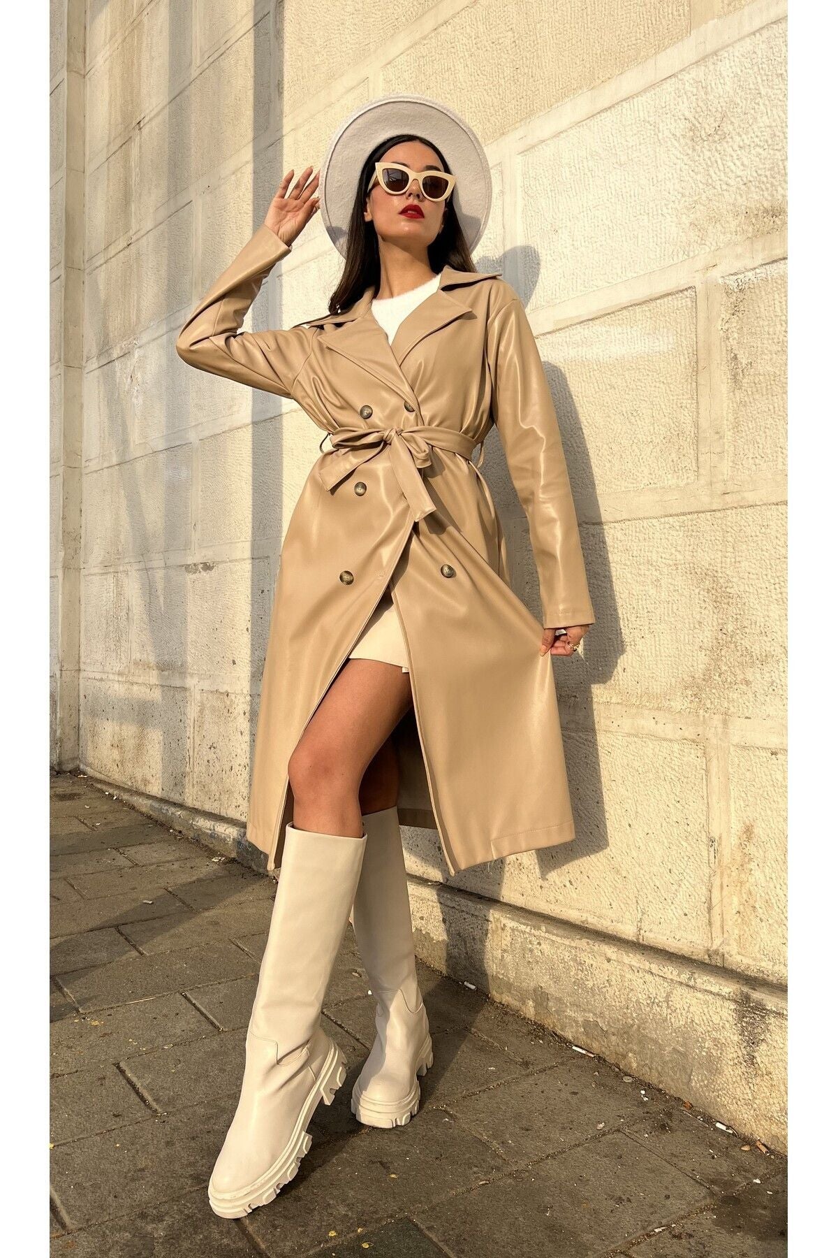 Women's Brown Double-Breasted Trench Coat