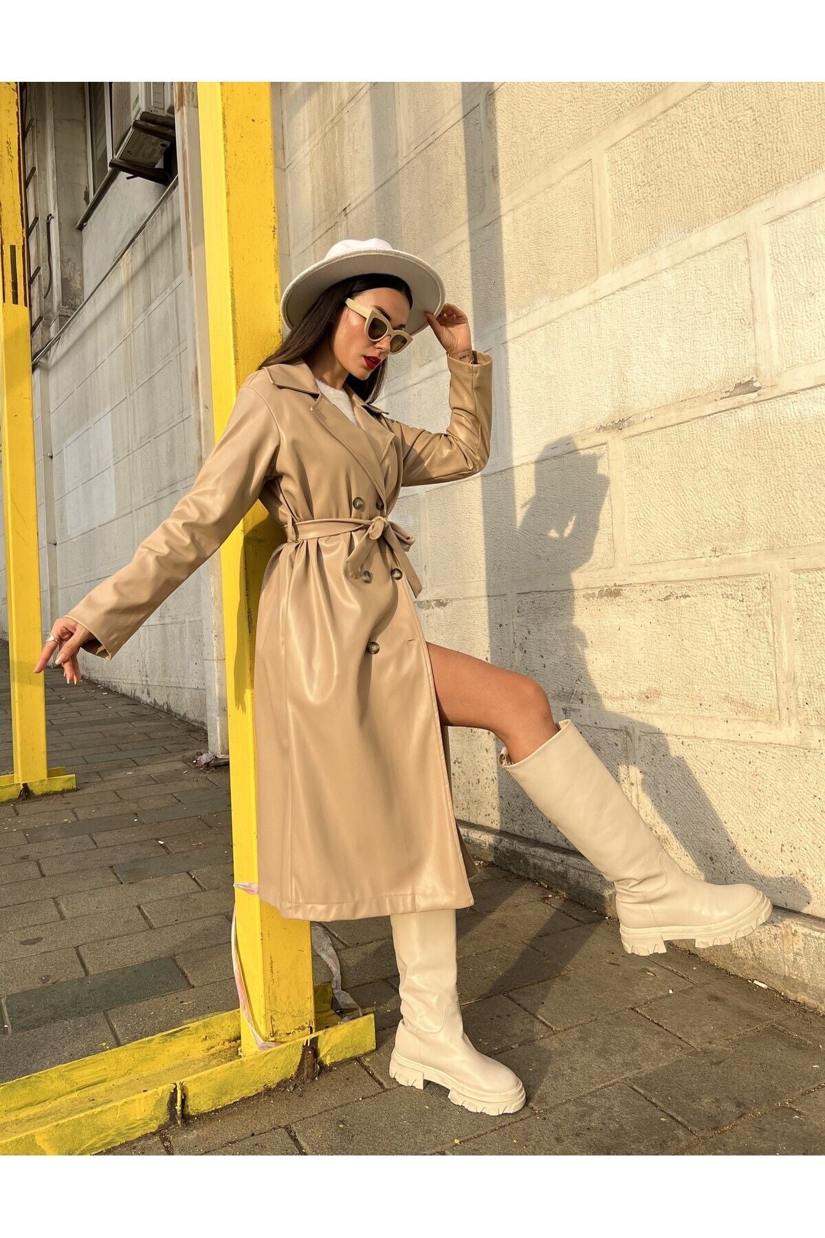 Women's Brown Double-Breasted Trench Coat