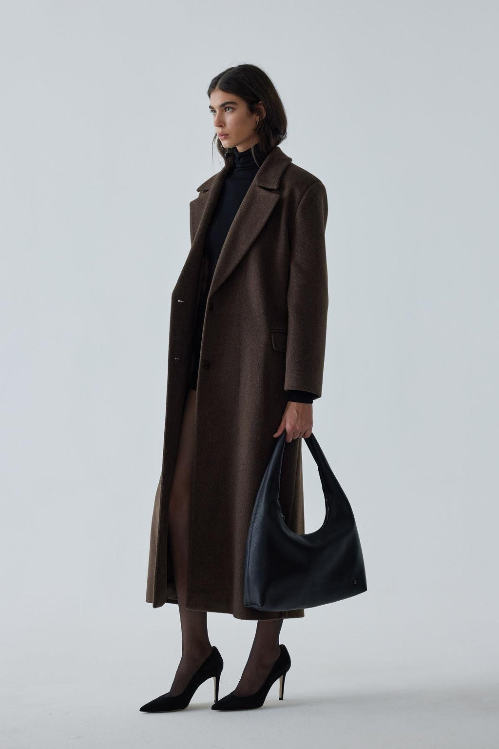Brown Black Maxi Cashmere Coat Coats LunarityGarage