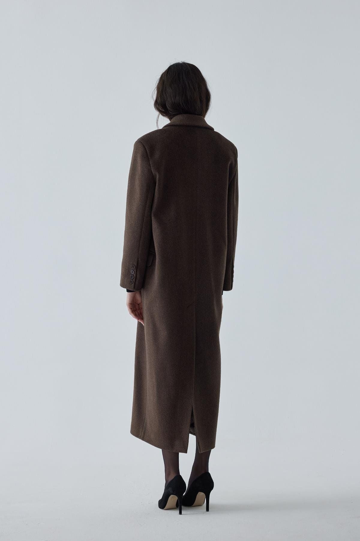 Brown Black Maxi Cashmere Coat Coats LunarityGarage