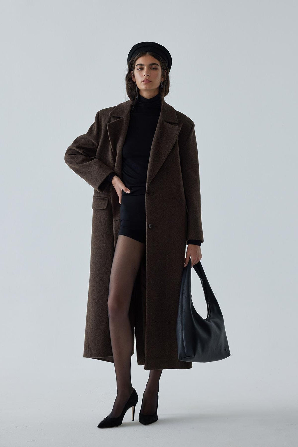 Brown Black Maxi Cashmere Coat Coats LunarityGarage