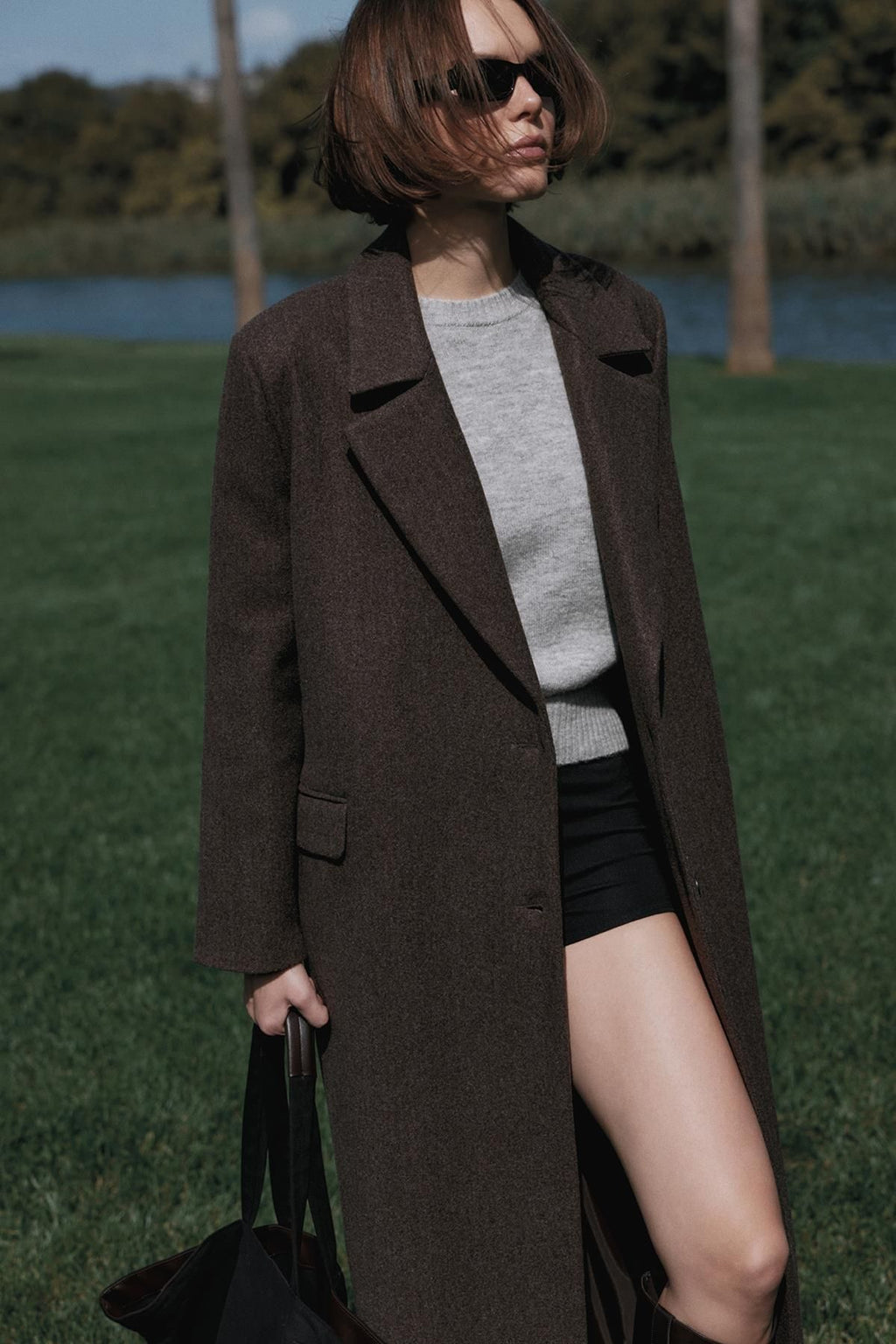 Brown Black Maxi Cashmere Coat Coats LunarityGarage