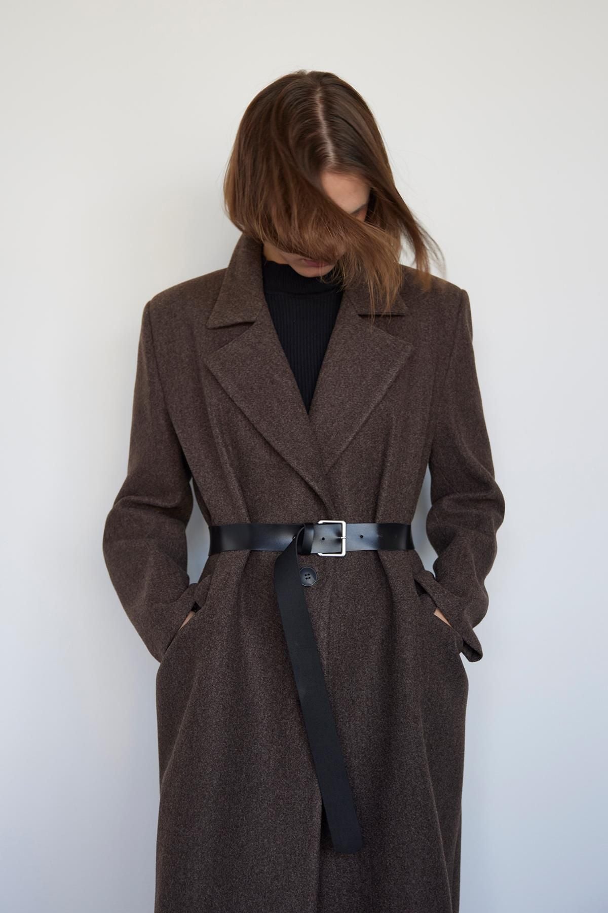 Brown Black Maxi Cashmere Coat Coats LunarityGarage