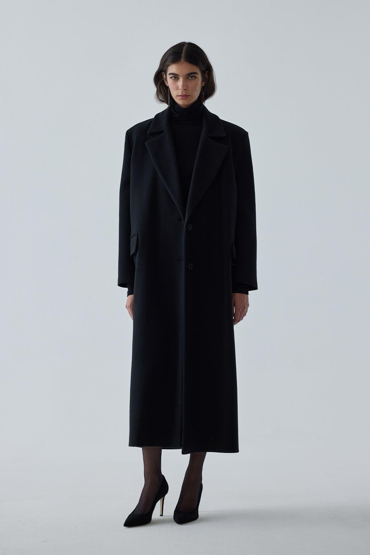 Brown Black Maxi Cashmere Coat Coats LunarityGarage