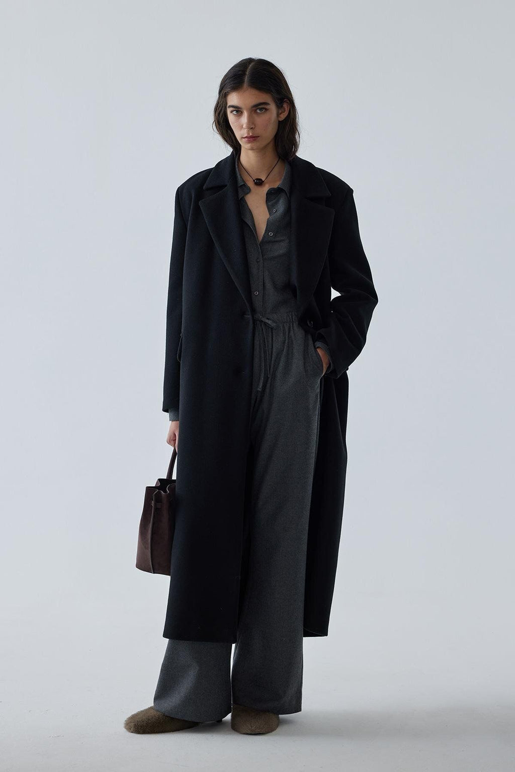 Brown Black Maxi Cashmere Coat Coats LunarityGarage