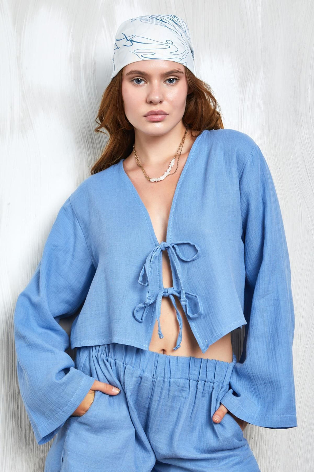 Indigo Muslin Tie-Front Blouse blouse LunarityGarage Indigo S