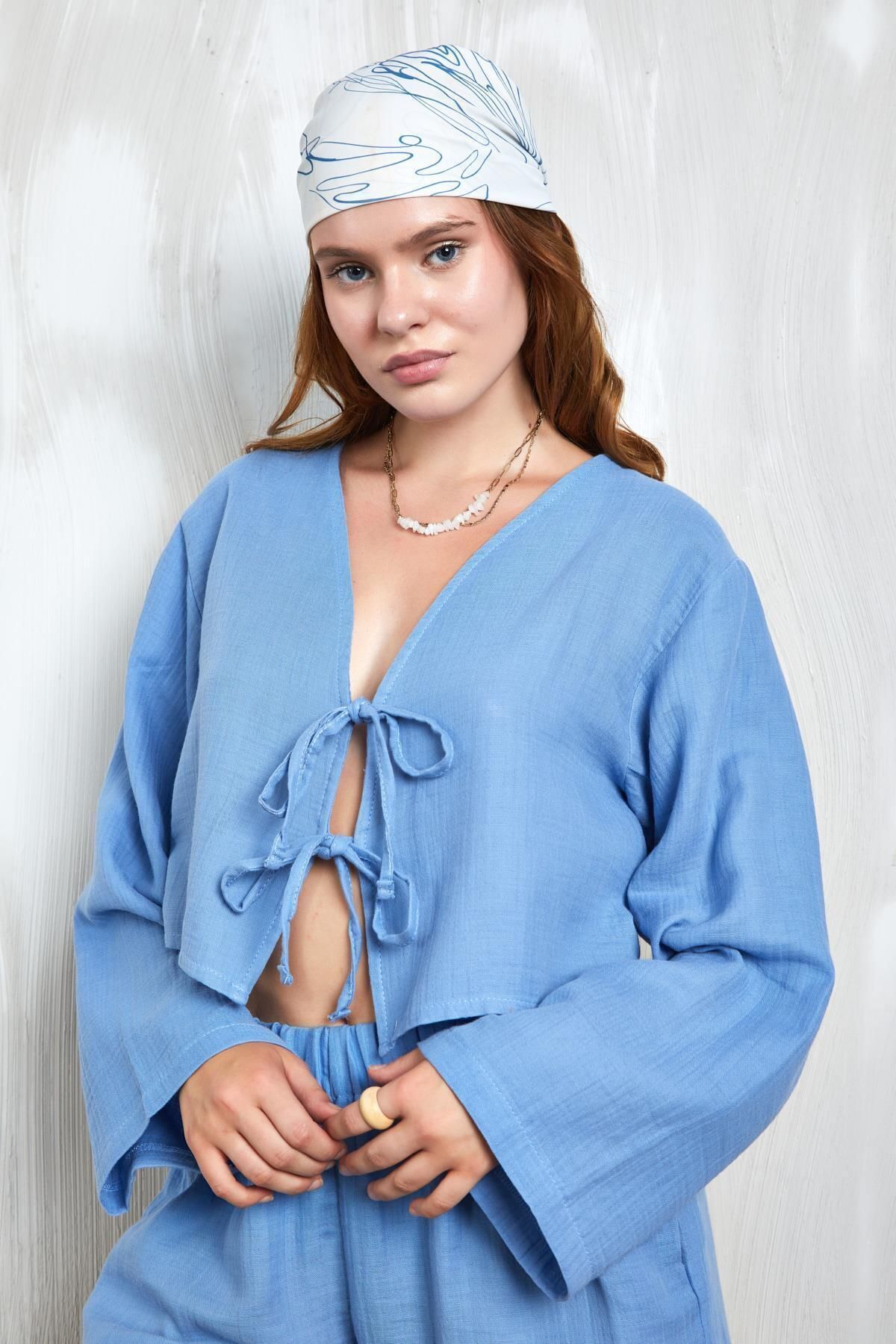 Indigo Muslin Tie-Front Blouse blouse LunarityGarage