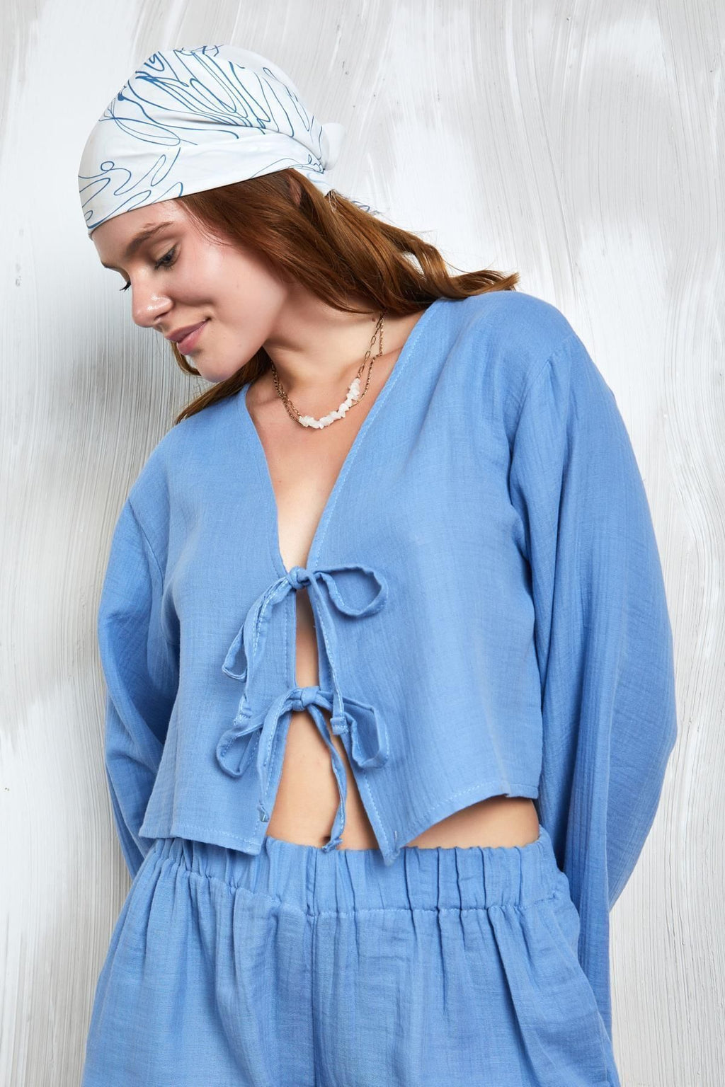 Indigo Muslin Tie-Front Blouse blouse LunarityGarage