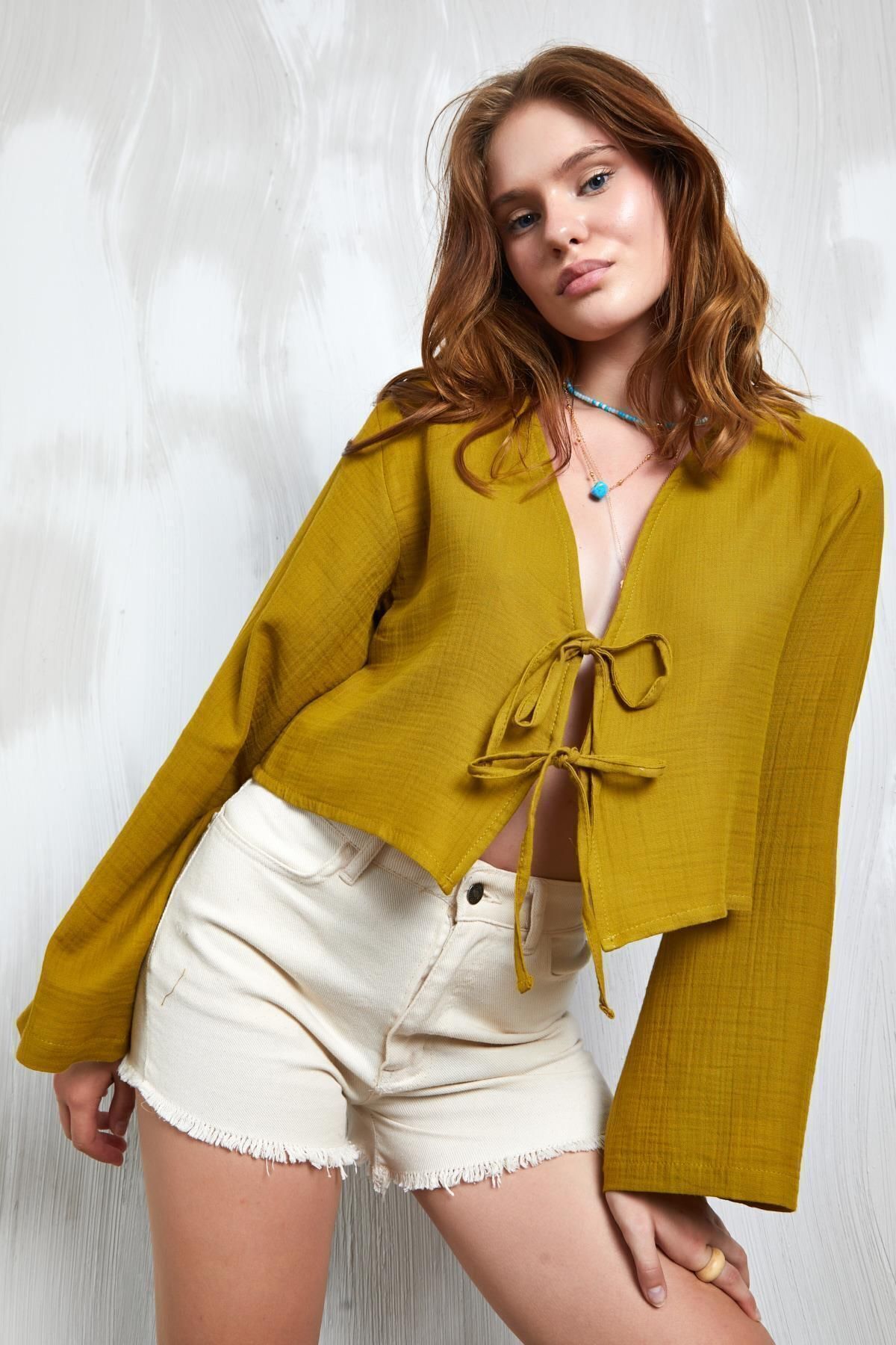 Indigo Muslin Tie-Front Blouse blouse LunarityGarage Green S
