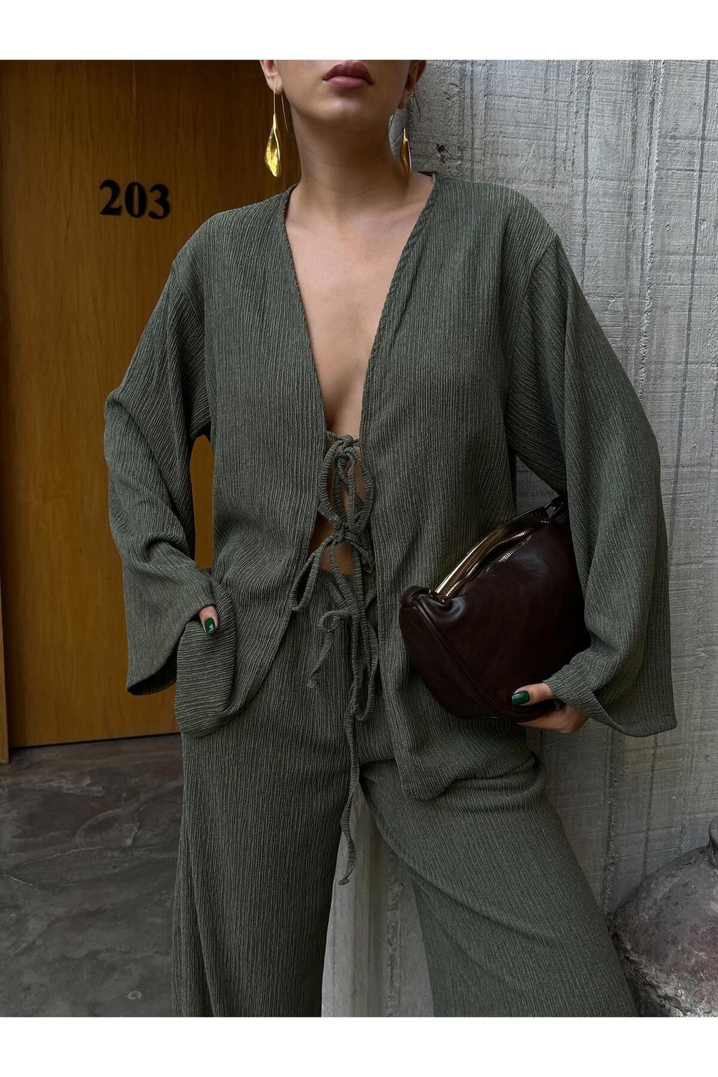 Flowy Crinkled Kimono Blouse and Trouser Set set LunarityGarage