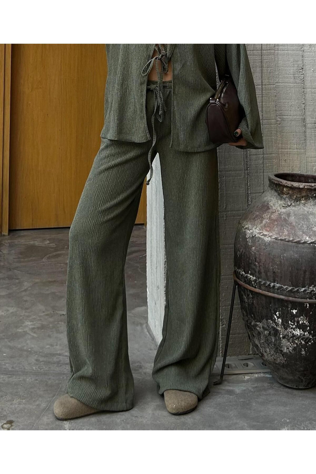 Flowy Crinkled Kimono Blouse and Trouser Set set LunarityGarage