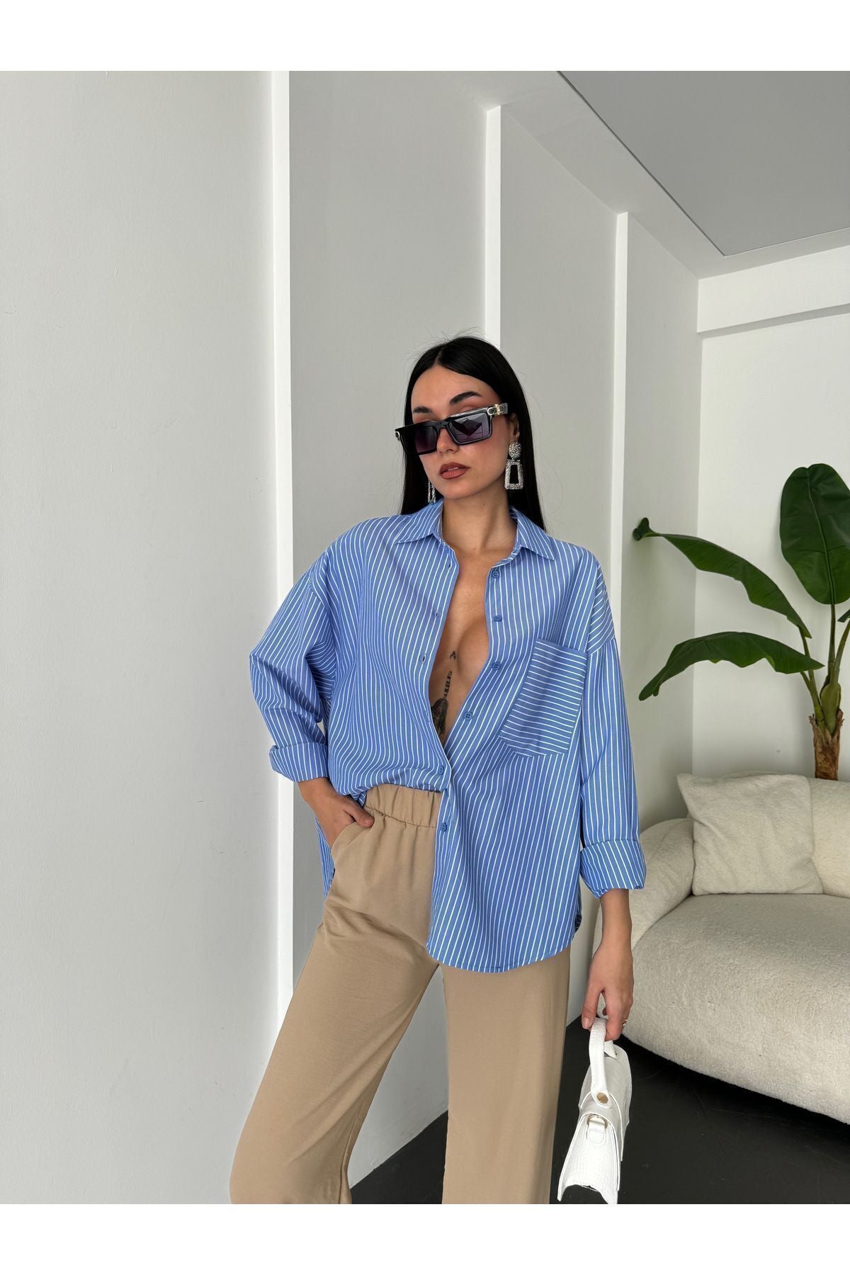 Striped Oversized Shirt shirt LunarityGarage Blue-C S/M