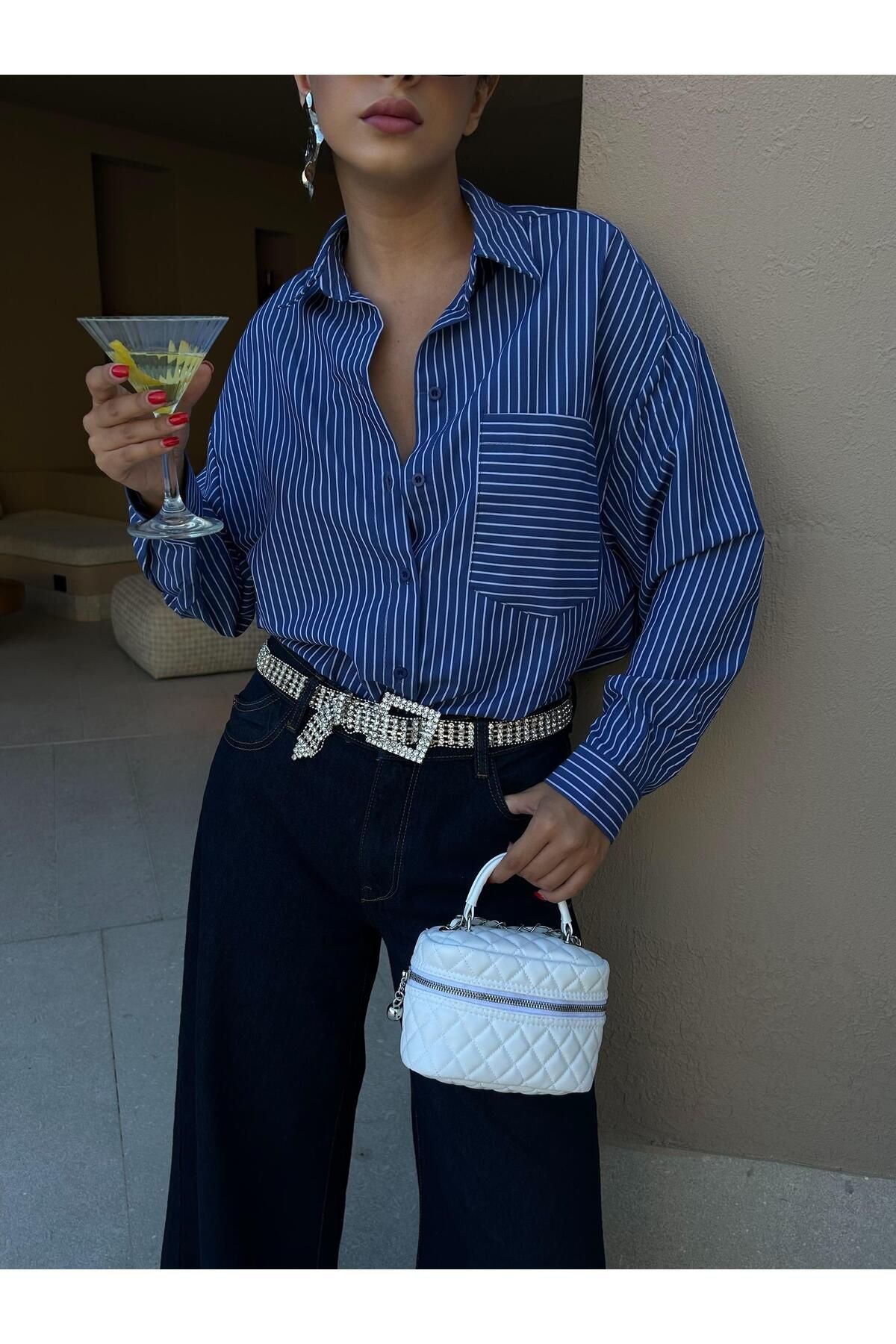 Striped Oversized Shirt shirt LunarityGarage Navy Blue S/M