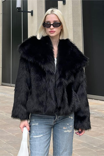 Women's Smoked Textured Faux Fur Coat coat LunarityGarage Black S