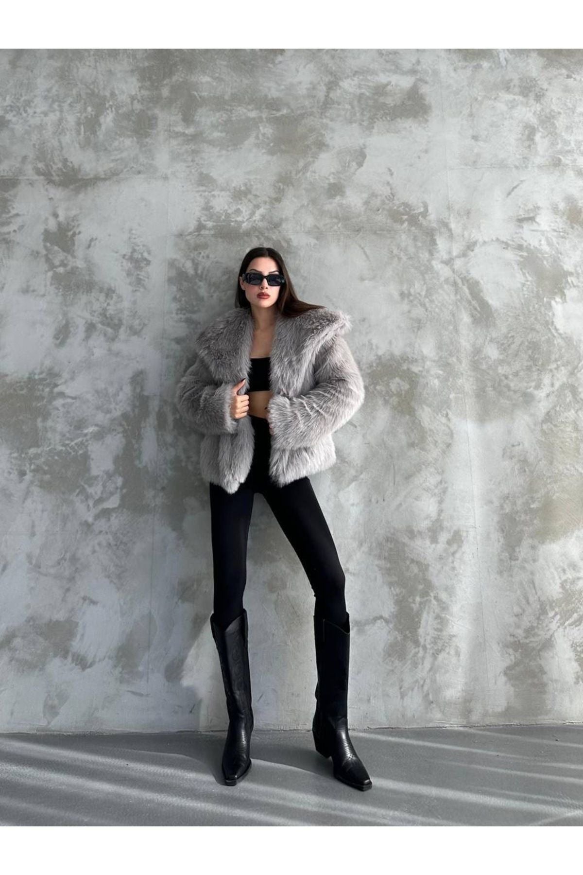 Stylish Faux Fur Winter Coat coat LunarityGarage Gray S