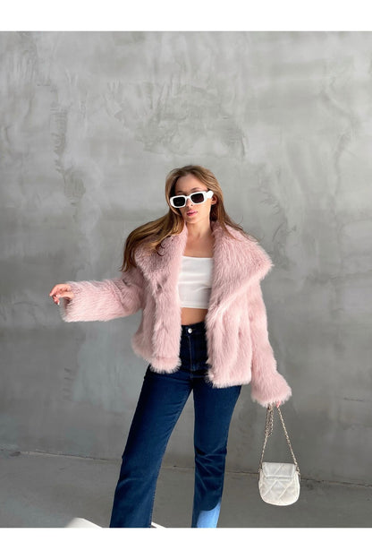 Stylish Faux Fur Winter Coat coat LunarityGarage Pink S