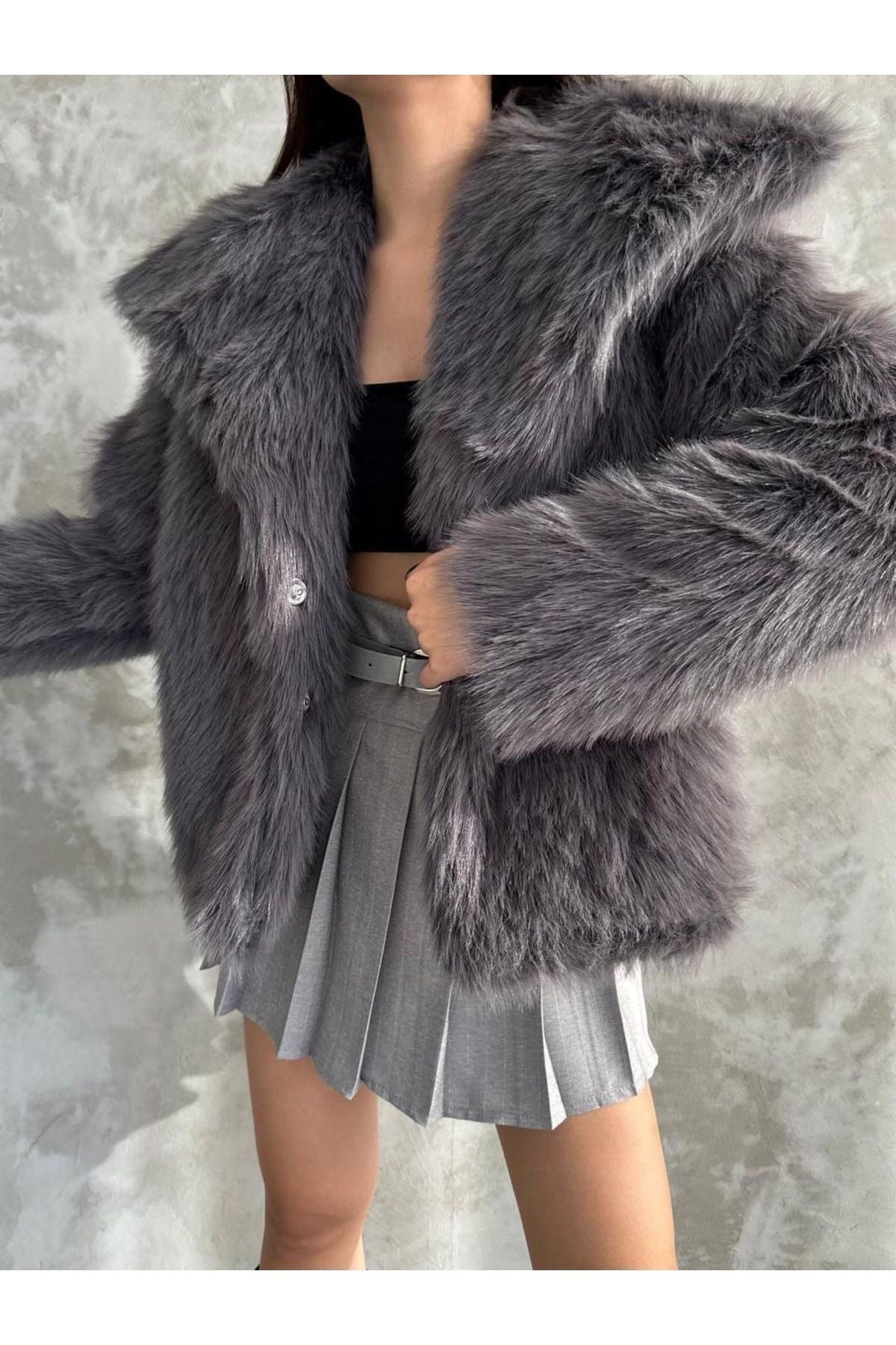 Stylish Faux Fur Winter Coat coat LunarityGarage Dark-Gray S