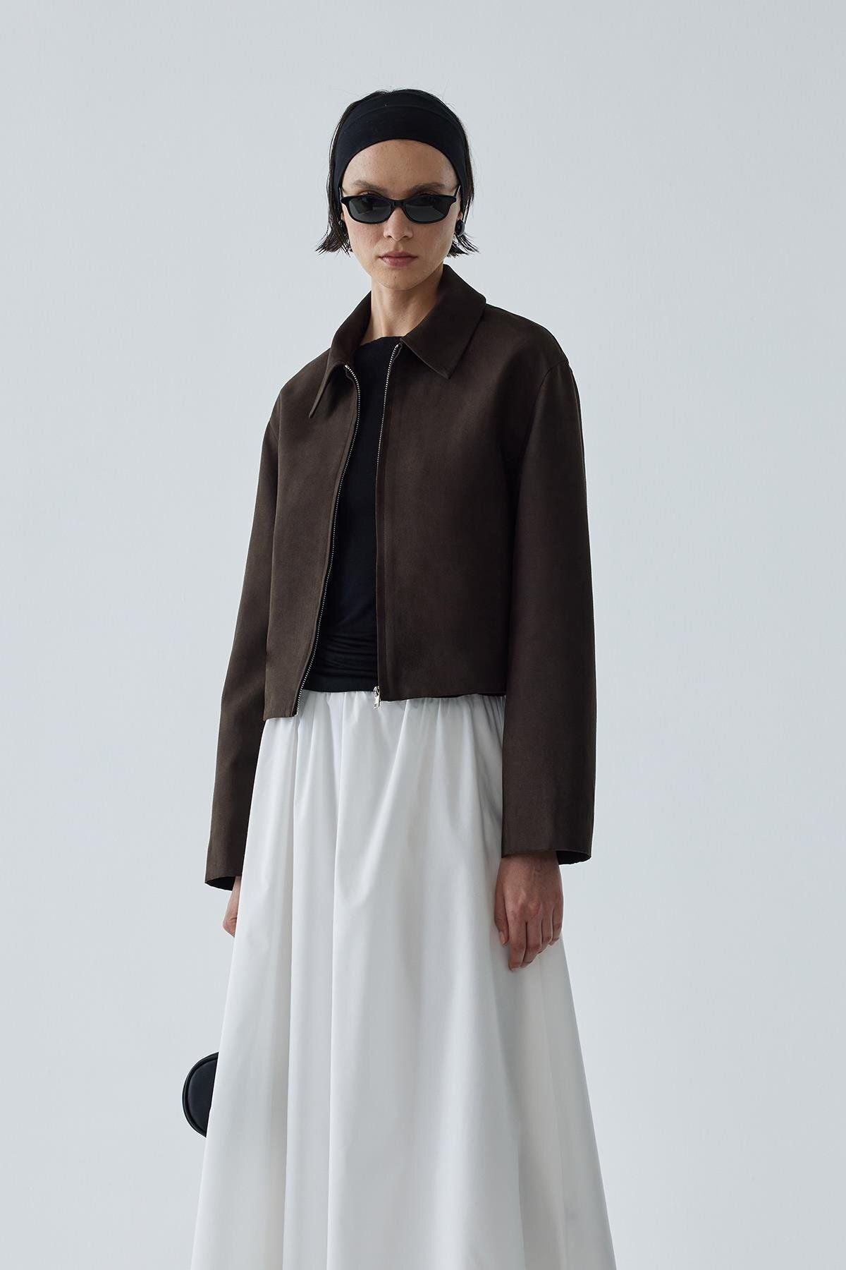 Gabrielle Suede Shirt Collar Jacket jacket LunarityGarage Dark-Coffee 2 (34)