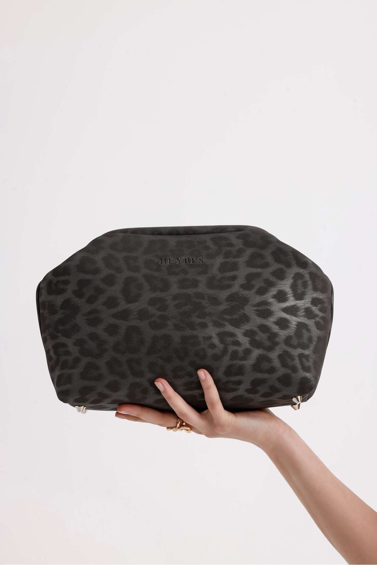 Women's Gray Leopard Patterned Faux Leather Clutch Handbag handbag LunarityGarage