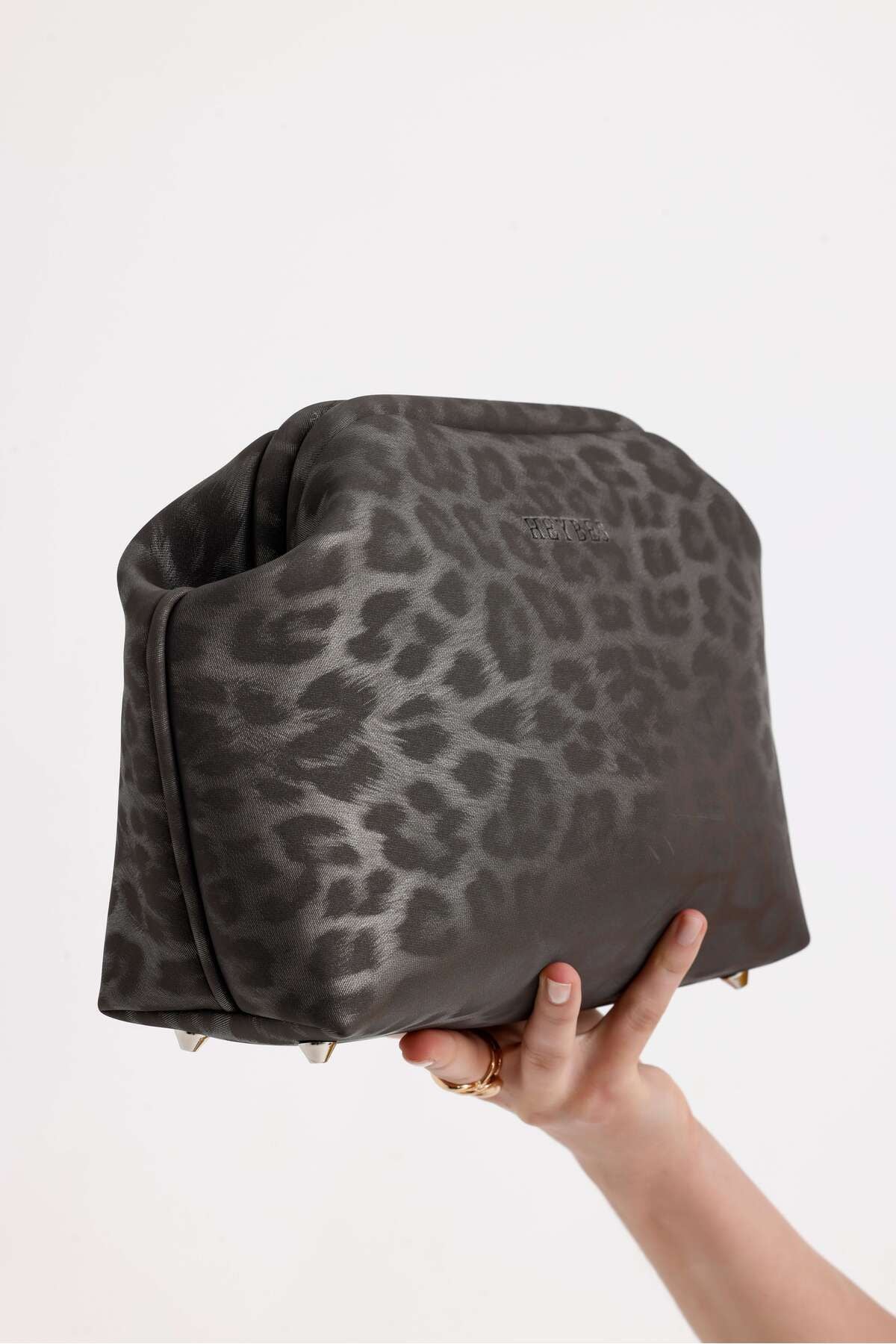 Women's Gray Leopard Patterned Faux Leather Clutch Handbag handbag LunarityGarage
