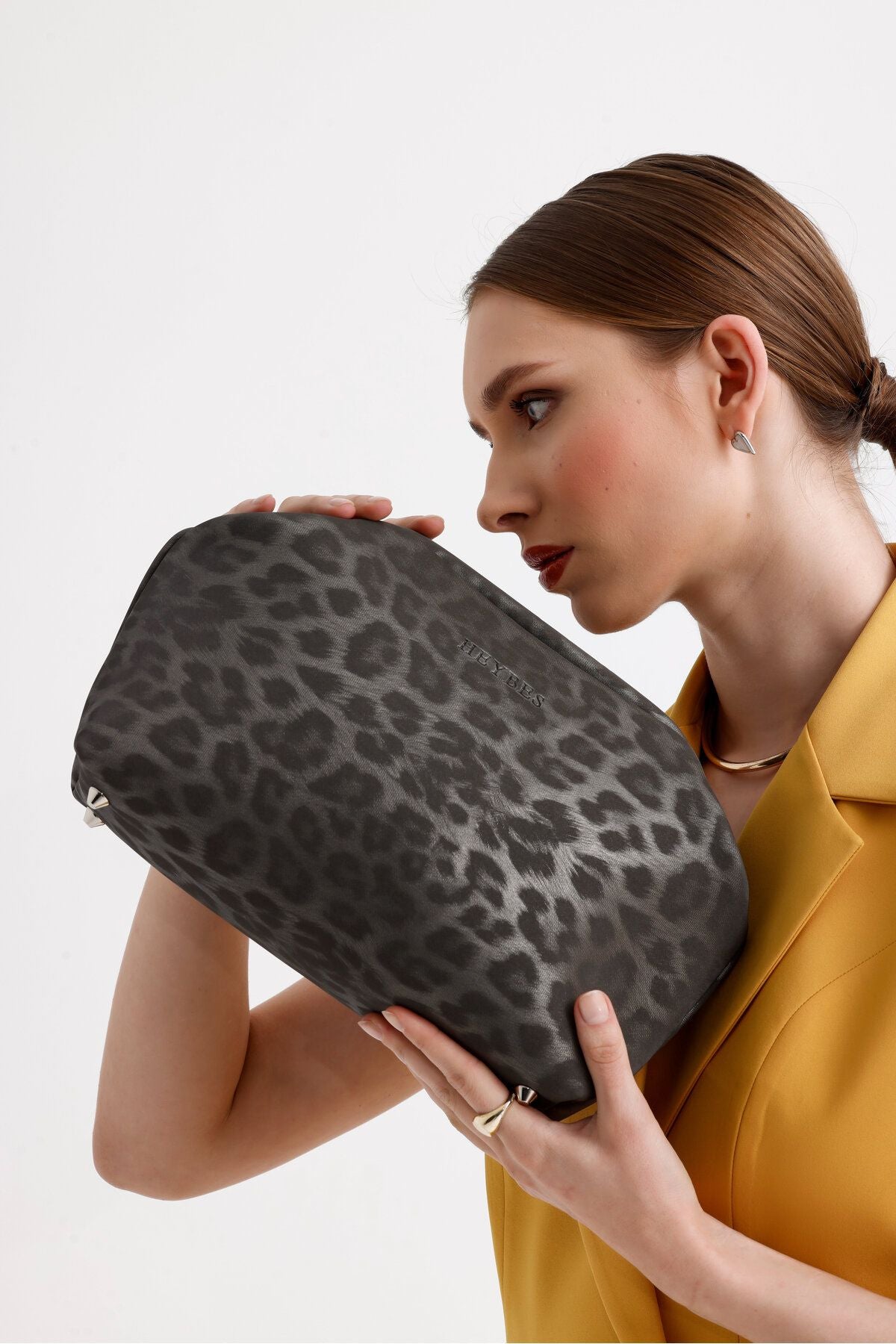 Women's Gray Leopard Patterned Faux Leather Clutch Handbag handbag LunarityGarage