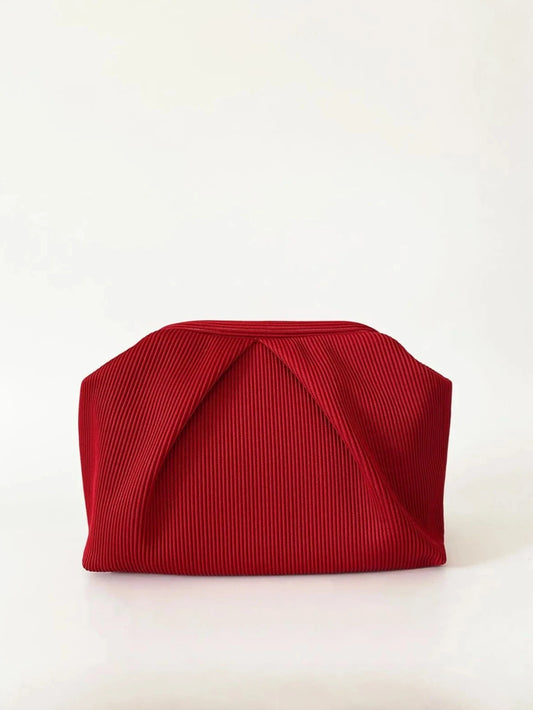 Elegant Navy Pleated Clutch Handbag clutch LUNARITY GARAGE Red  