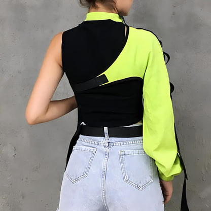 Reflective Harajuku Punk One-Shoulder Crop Top crop top Lunarity Garage   