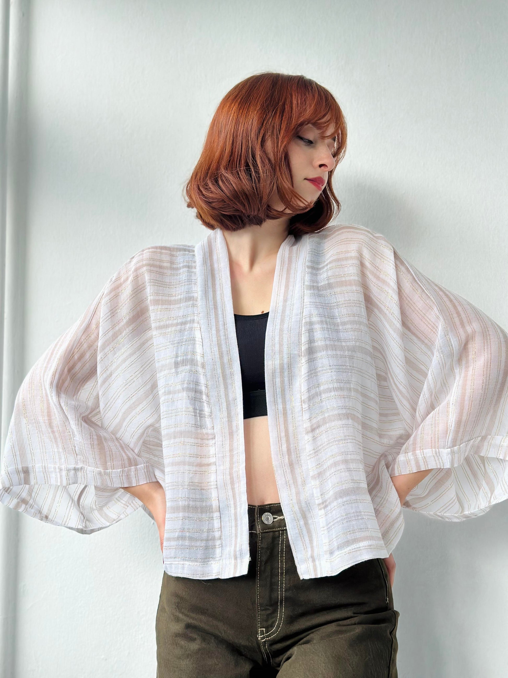 Happy White Bat Pattern Mini Kimono kimonos LUNARITY GARAGE STD