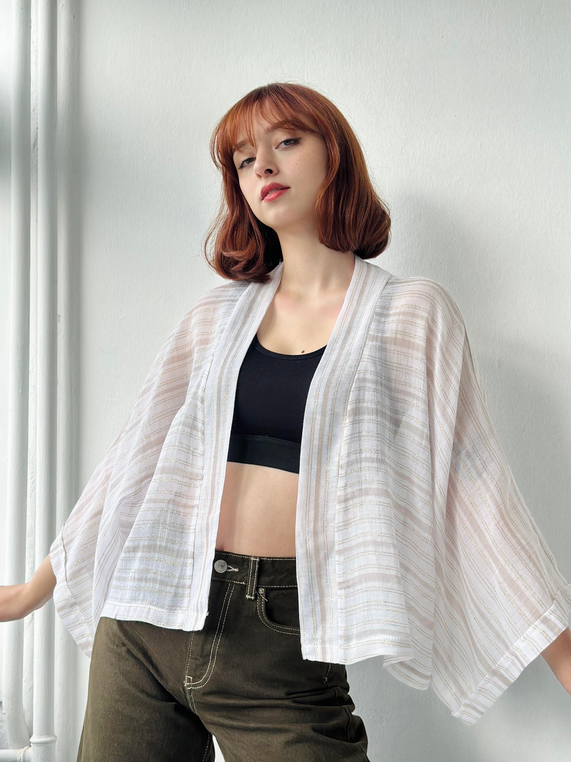 Happy White Bat Pattern Mini Kimono kimonos LUNARITY GARAGE