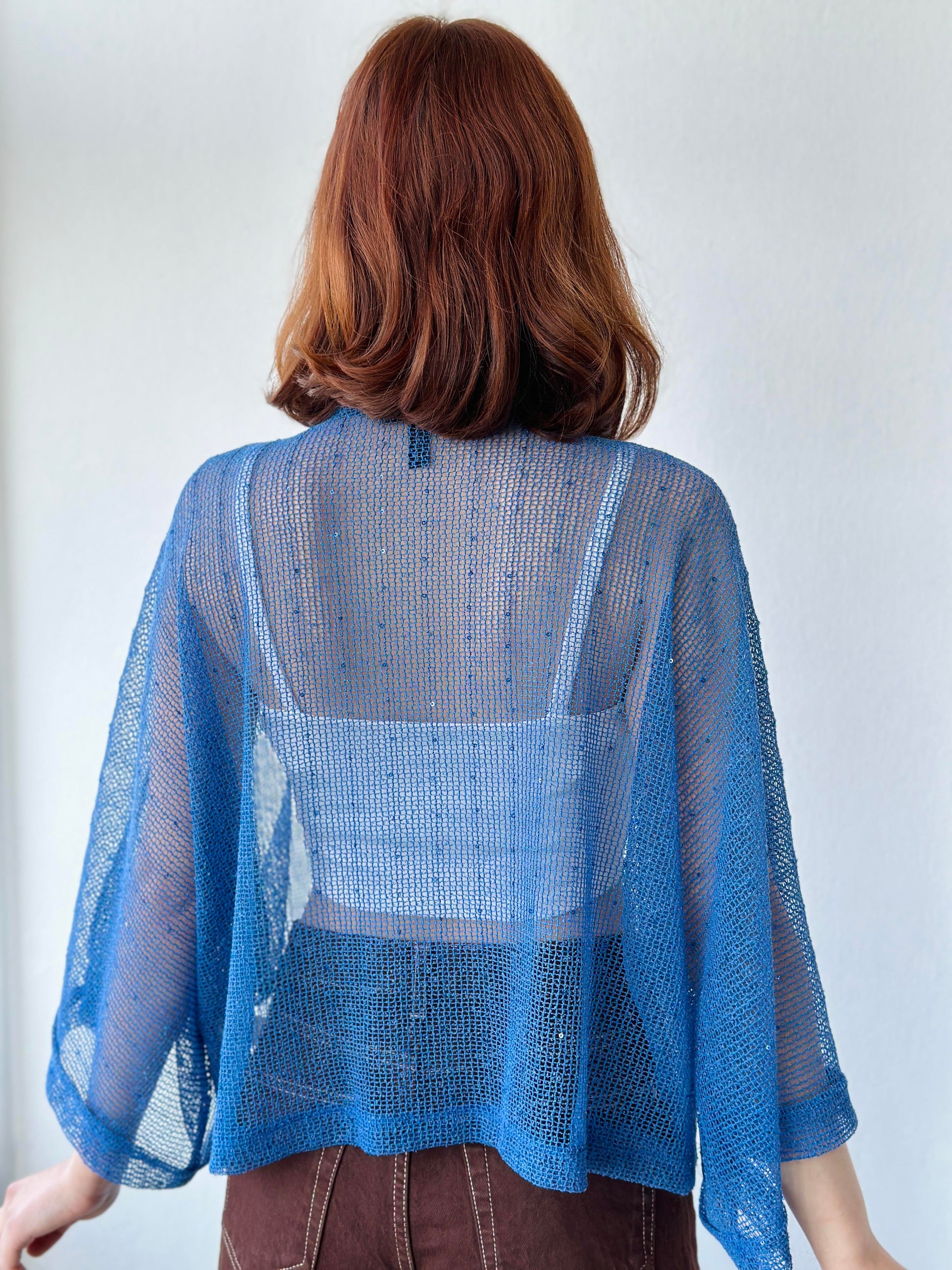Blue Perforated Mesh Model Mini Kimono kimonos LUNARITY GARAGE