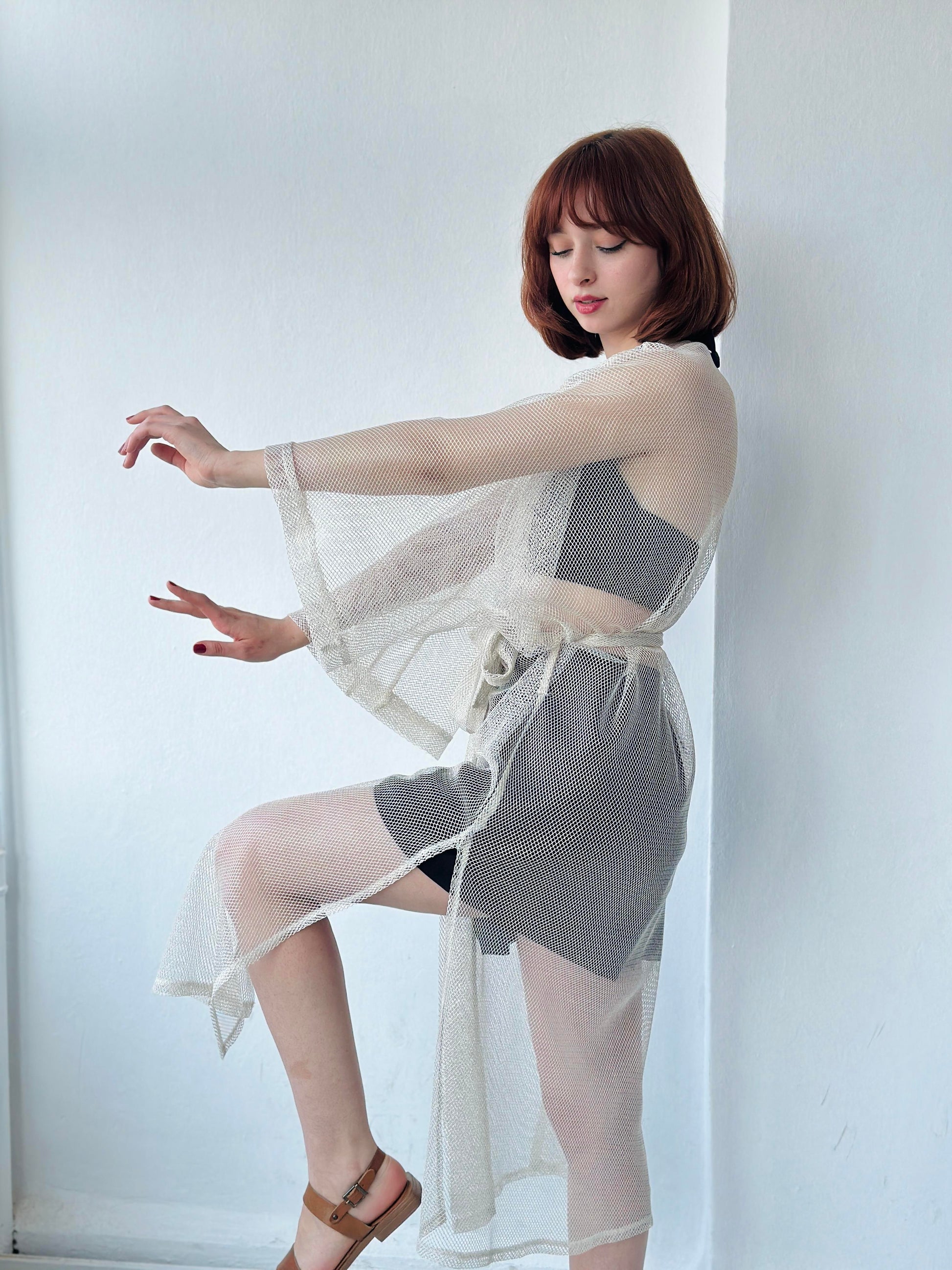 Shiny Mesh Long Kimono kimono LUNARITY GARAGE