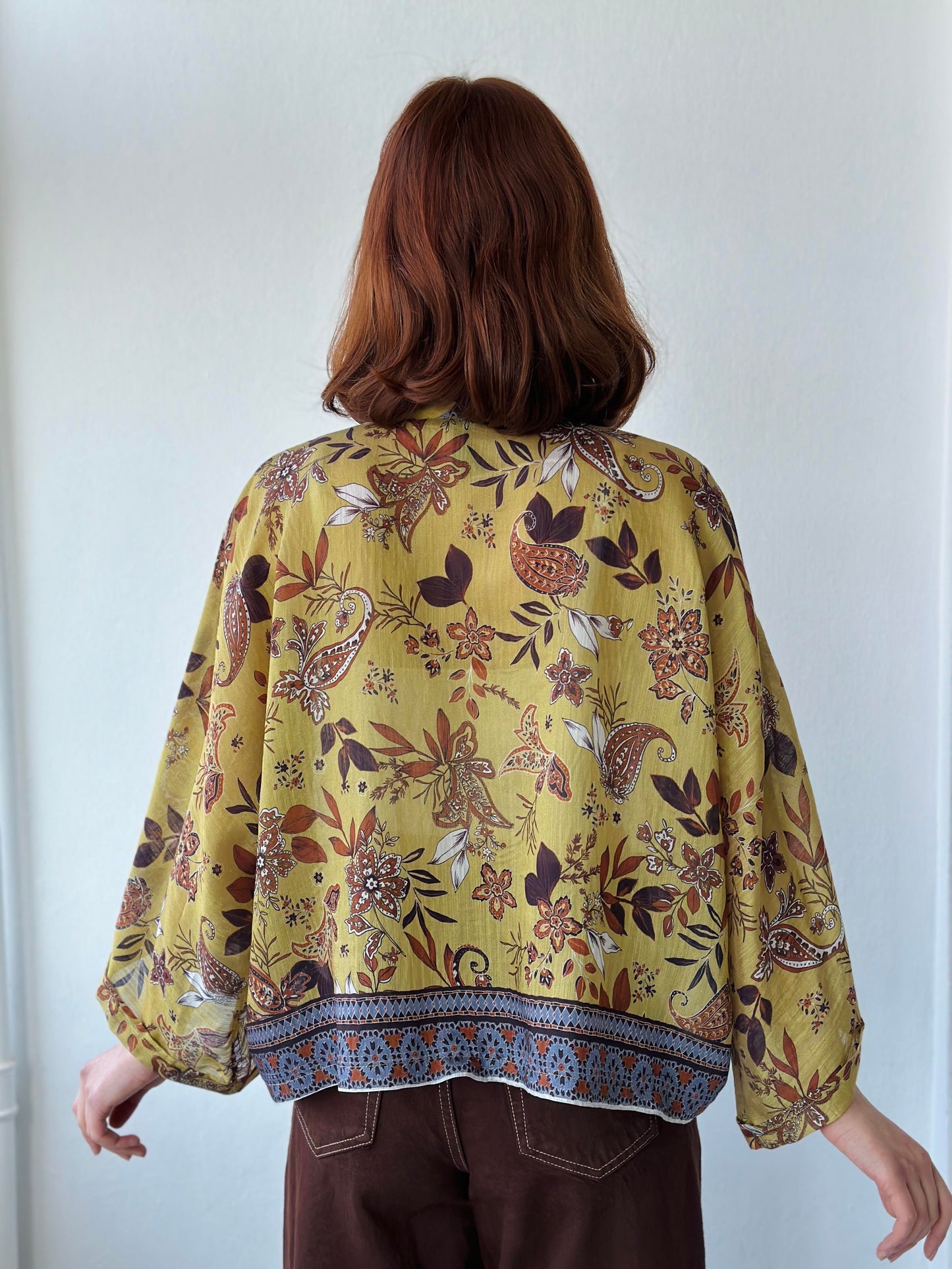 Yellow Wrap Pattern Mini Kimono kimono LUNARITY GARAGE   