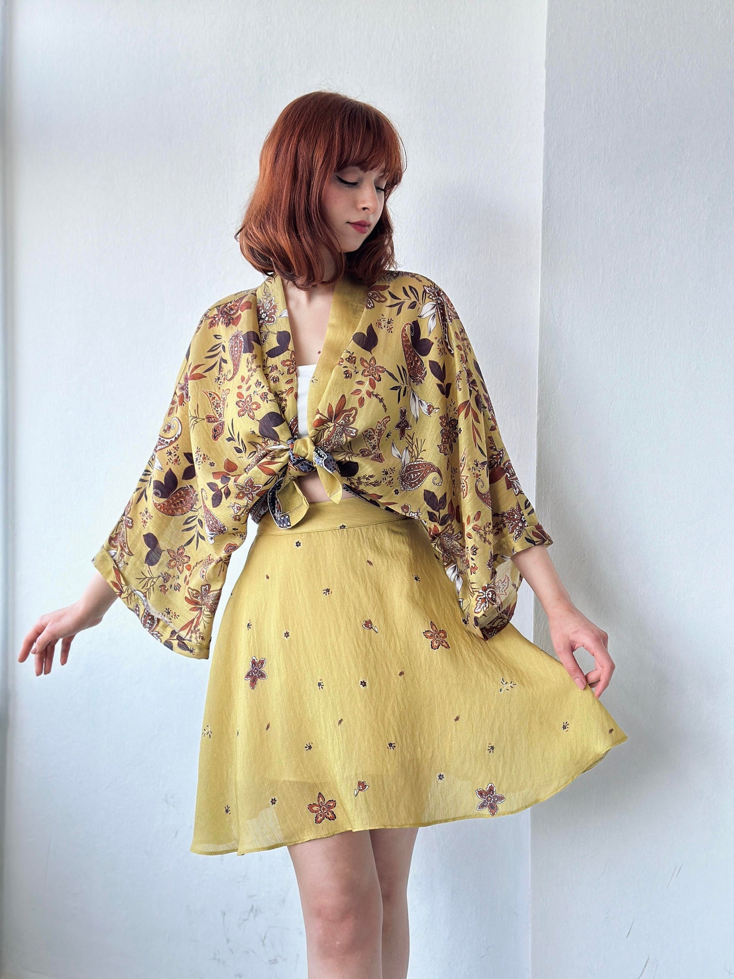 Yellow Wrap Pattern Mini Kimono kimono LUNARITY GARAGE   