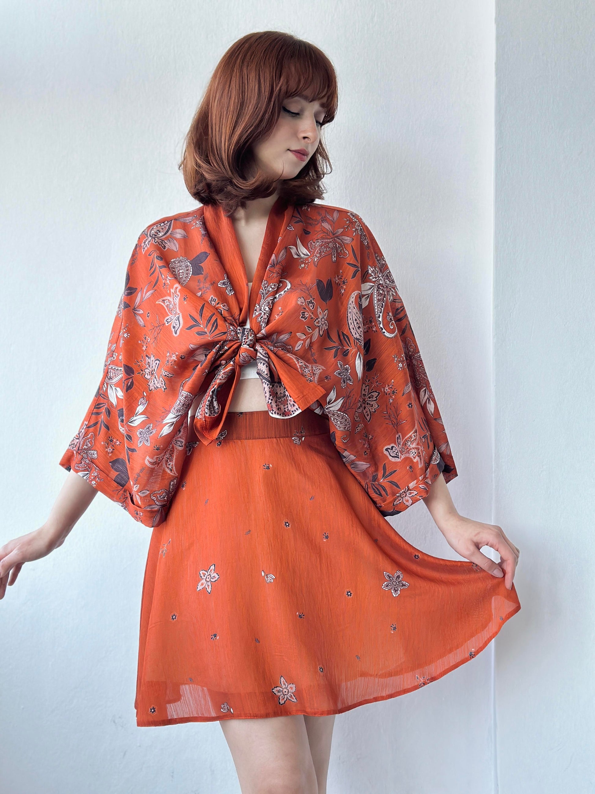 Orange Paisley Mini Kimono  LUNARITY GARAGE   