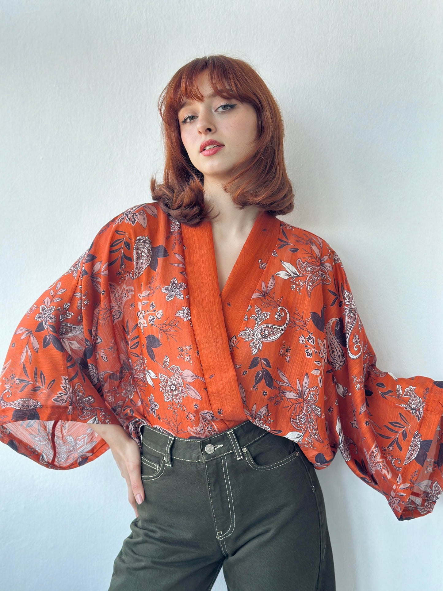 Orange Paisley Mini Kimono  LUNARITY GARAGE Standard  