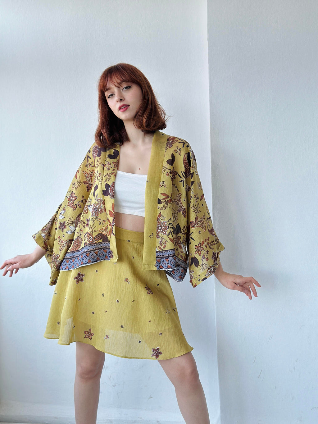 Yellow Wrap Pattern Mini Kimono kimono LUNARITY GARAGE   
