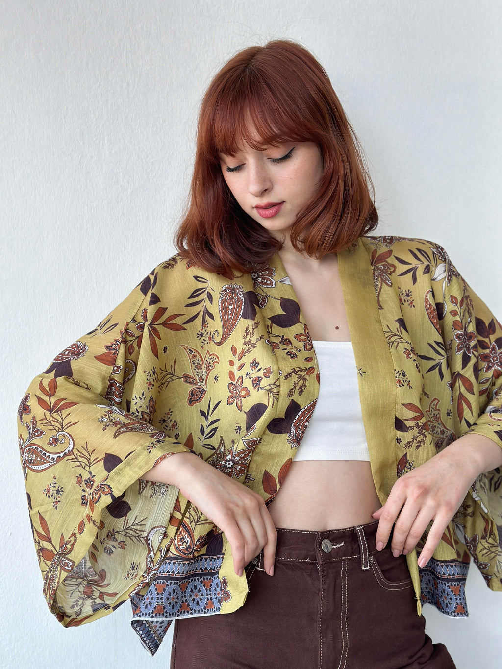 Yellow Wrap Pattern Mini Kimono kimono LUNARITY GARAGE   