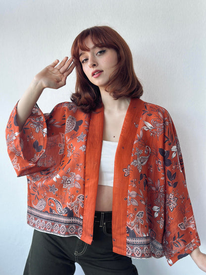 Orange Paisley Mini Kimono  LUNARITY GARAGE   