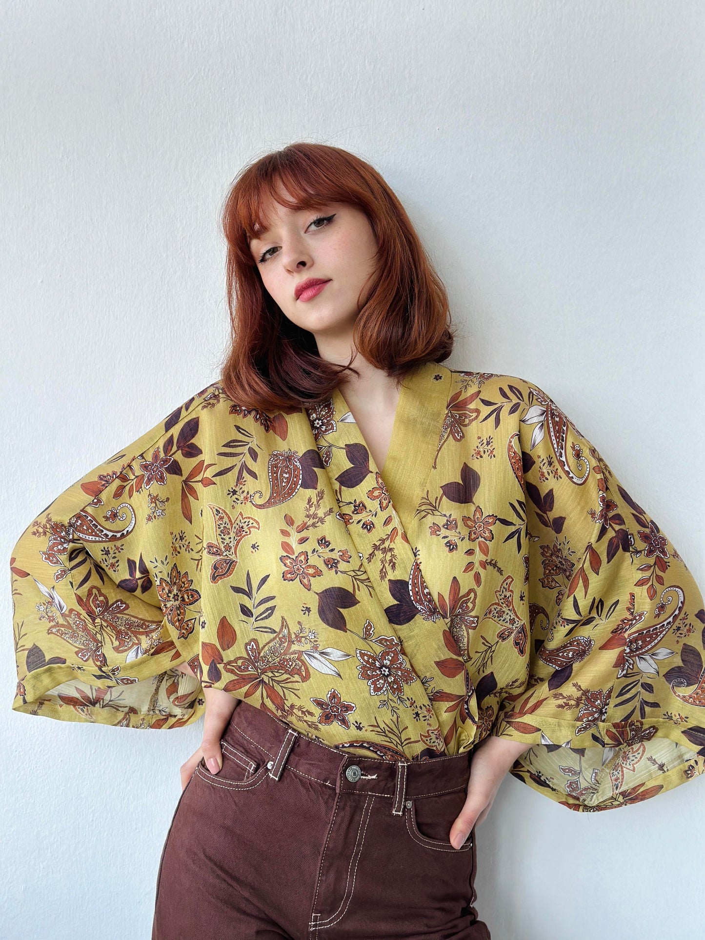 Yellow Wrap Pattern Mini Kimono kimono LUNARITY GARAGE   