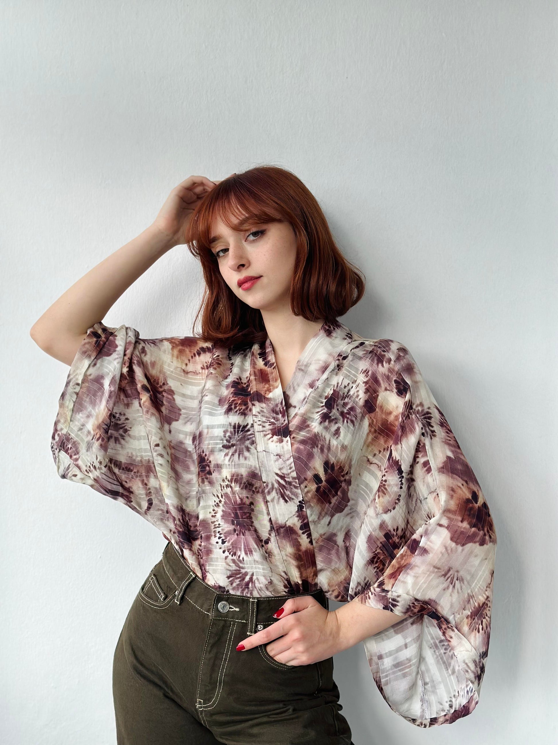 Purple Flowers Bat Kimono kimonos LUNARITY GARAGE   