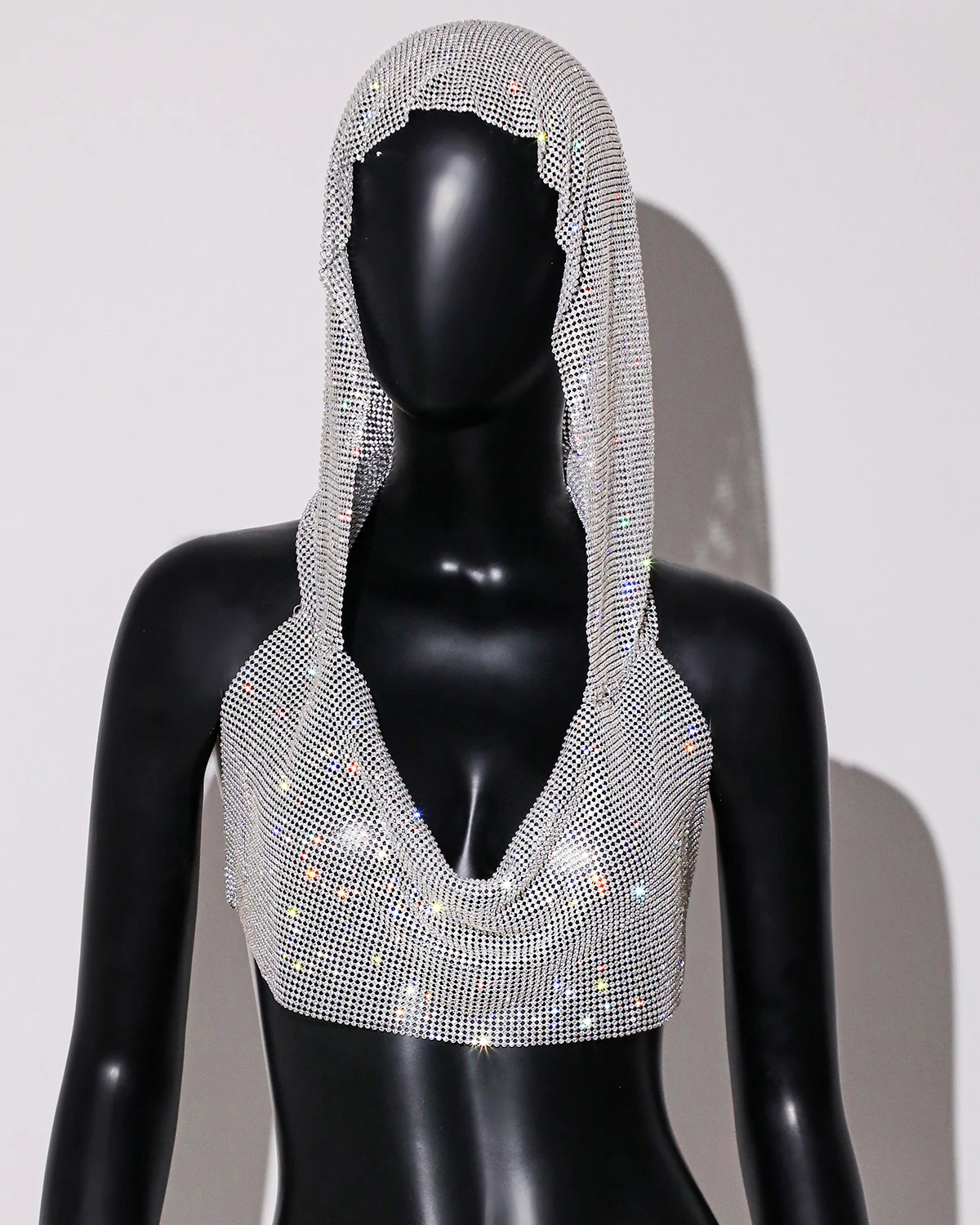 Rhinestone Hooded Crop Top crop top LUNARITY GARAGE   