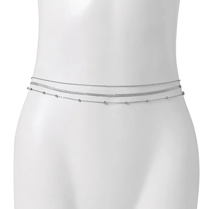 Minimalist Multi-Layer Metal Flat Snake Chain Waist Chain Sexy Bikini Summer Body Jewelry waist chain LUNARITY GARAGE Silver  