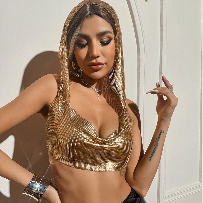 Streetwear Metal Sequins Women Tank Top crop top LUNARITY GARAGE One Size Gold