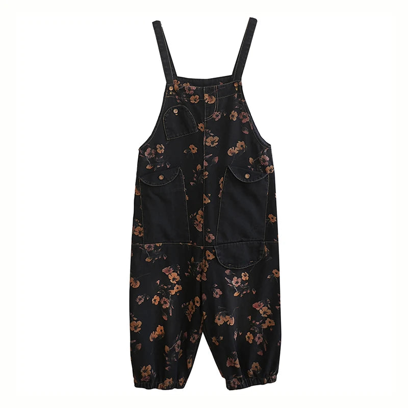 Vintage Print Floral Denim Jumpsuit Jumpsuit Lunarity Garage   