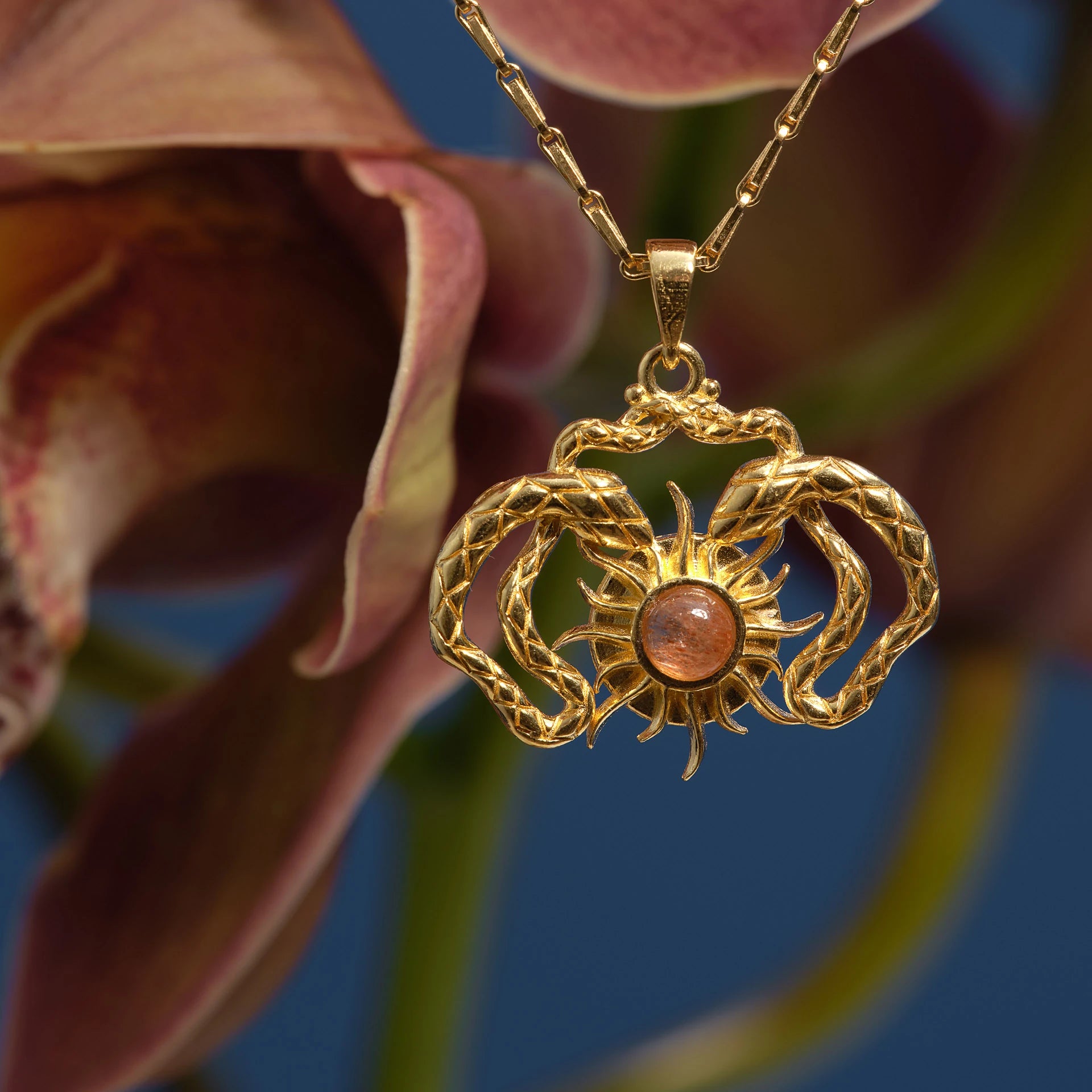 Sunstone Necklace - Gold Plated Silver with Sunstone Gemstone Necklace LUNARITY GARAGE
