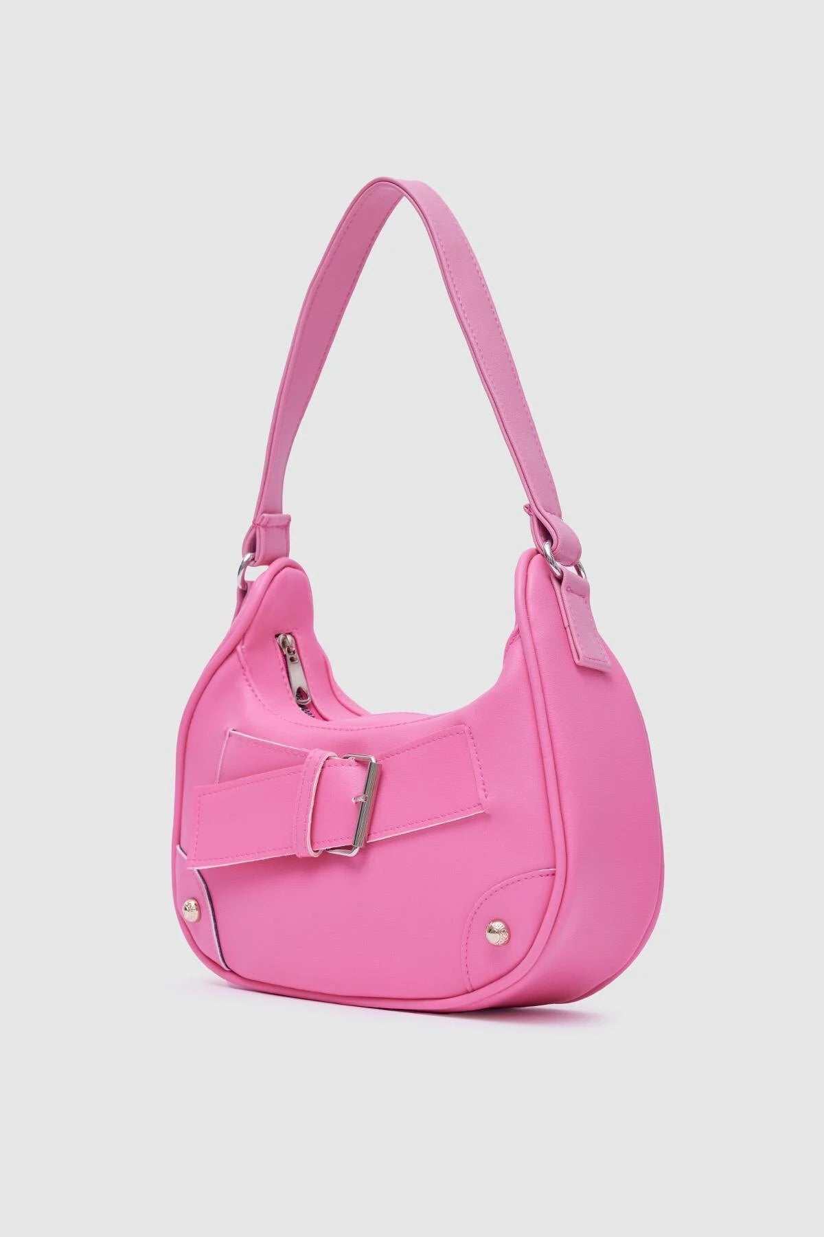 Buckled Faux Leather Pink Baguette Bag bag LUNARITY GARAGE   