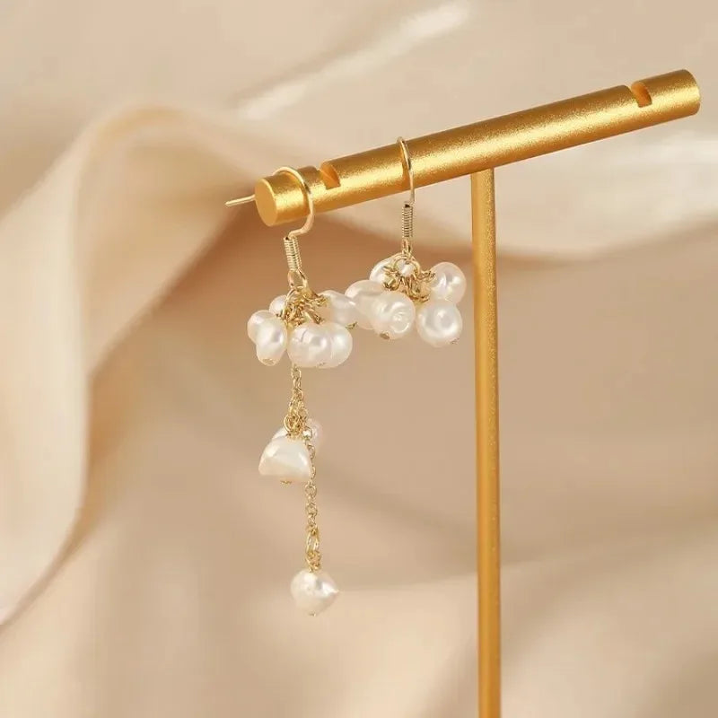 Trendy Asymmetrical Freshwater Pearl Tassel Earrings Earrings Lunarity Garage   